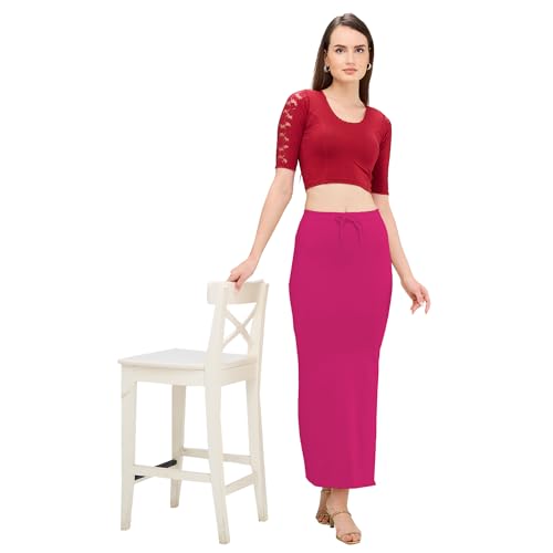 Image of DESI GIRL Cotton Lycra Stretchable Saree Shapewear Petticoat for Plus Size with Drawstring for Women | Fishcut Saree Petticoat with Side Slit for Easy Movement | Saree Shaper | Long inskirt