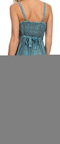 Sakkas 152105 - Allie Stonewashed Embroidered Adjustable Spaghetti Straps Long Dress - Turquoise - S/M #TOP1