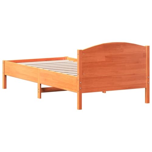 Tidyard Massivholzbett mit Kopfteil Holzbett Futonbett Bett Holz Doppelbett Futonbetten Komfortbett Bettrahmen Schlafzimmerbett Wachsbraun 75x190 cm Kiefer – Bild 7