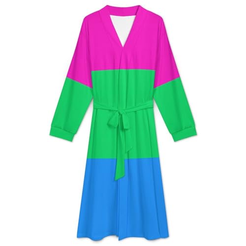 Polysexuality Pround Flag Soft Robe Long Sleeve Bathrobes V Neck Sleepwear Spa Robes with Belt Men Woman3