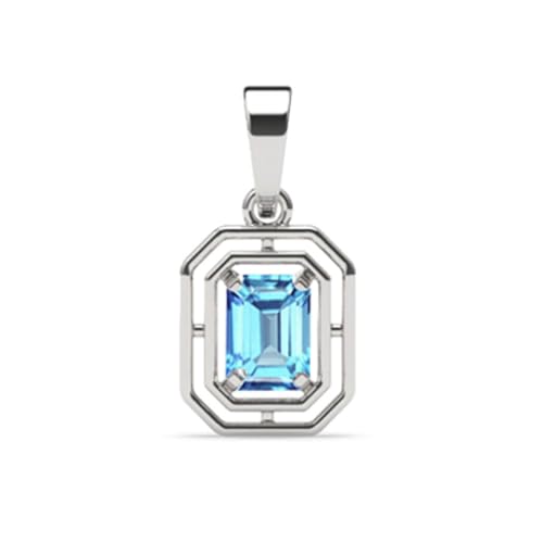Image of Clara 925 Silver Blue Solitaire Men Pendant Necklace Gift for Men & Boys | Available With or Without Chain | Platinum Plated | Swiss Zirconia