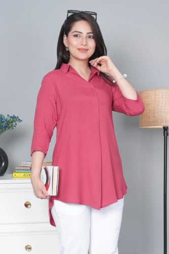 Image of Mlada Rayon Flare Top for Women | 3 /4th Sleeve Regular Fit and Flare Top | Women Office Tops Tunic | Western Long Shirt Top for Women | Shirt Collar Top for Women | Rayon Tunic Tops for Women Western