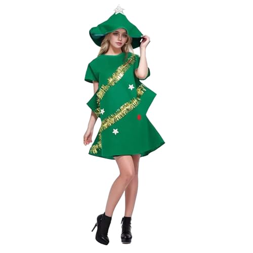 Costume de Noël Séduissant Femme Costume Sapin de Noël Femme Élégant Déguisement Sapin deNoël Adulte avec Chapeau Décoratif Déguisement pour Adultes et Accessoires pour Halloween, Carnaval et Fêtes