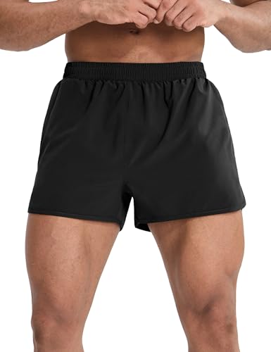 MIER Men’s Athletic Running Shorts with Brief Liner 3 Inch Quick Dry Lined Shorts with Zipper Pockets for Gym Workout