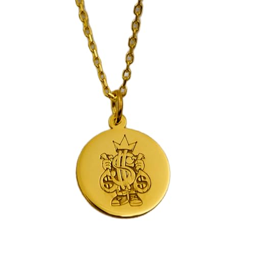 Pendentif dollar argent plaqué or jaune 24 mm avec chaîne câble 45cm