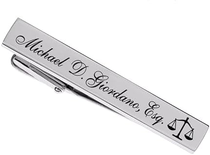 Personalized Silver Stainless Steel Scales of Justice Tie Clip For Lawyers Custom Engraved Free - Ships From USA