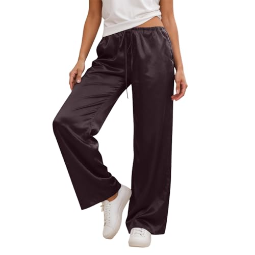Pantalon Saten Mujer Pantalones Anchos De Satén Y Seda Para Mujer Pantalones Holgados De Cintura Baja Pantalones De Estar Por Casa