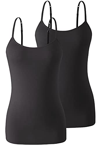 Image of Air Curvey 3 Pack Camisole Tops for Women Built in Bra Adjustable Spaghetti Strap Cotton Undershirt Tanks Layering Tops