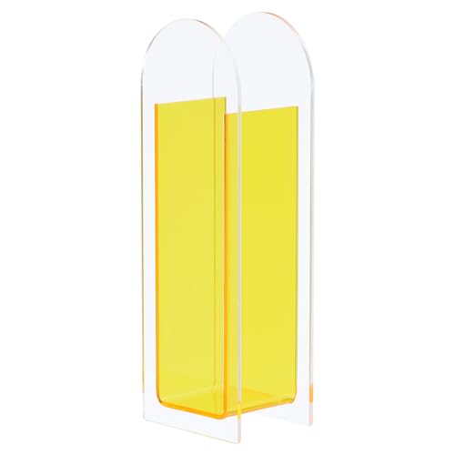 PATIKIL Acrylic Vase, Arch Acrylic Floral Vase Clear Geometric Plastic Decorative Vase for Wedding Table Centerpiece Home Decor Yellow