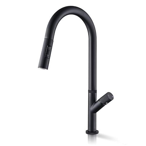 Kitchen Mixer Tap Faucet Hot and Cold Pull-Out Universal Telescopic Splash-Proof Sink Household Shower Vegetable Basin Dishwasher Black Button