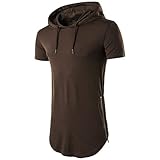 GUBIDIAO Men's Hipster Hip Hop Hoodies Shirts Fashion Short Sleeve Longline Pullover Athletic Sports Tee Shirt (Coffee,US L,Large,)