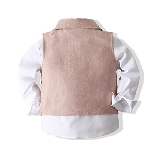 Image of Baby Boys Gentleman Formal Suit Set with Vest, Pant, Shirt, and Bow Tie, Weding 4Pcs Outfit