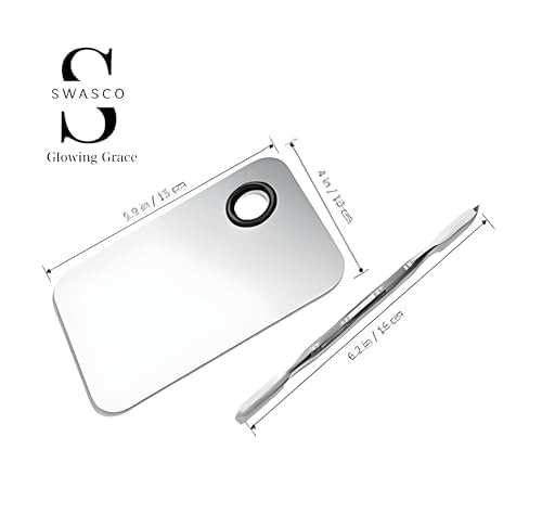 SWASCO™Cosmetic Makeup Mixing Palette with Spatula | Stainless Steel Makeup Blending Tool for Foundation, Eyeshadow & Creams Pack of 1 | Square Shaped, Perfect for Makeup Artists 1