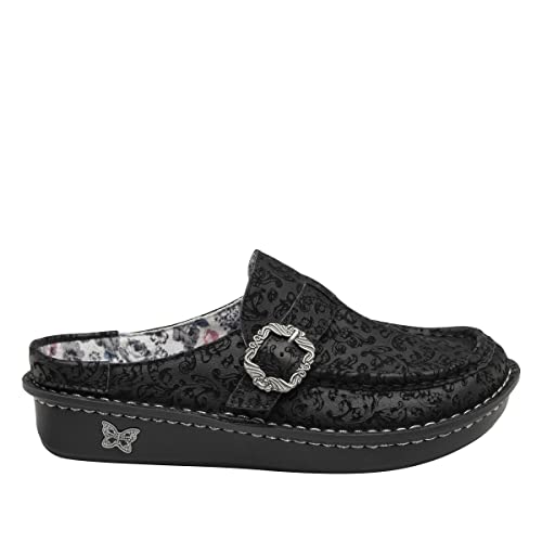 Image of Alegria Women's Brigid Leather Moc Toe Open Back Clog with Heel Cup