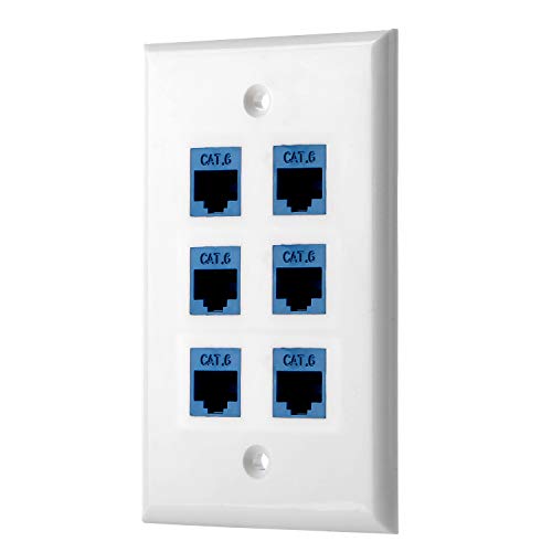 Placa de parede Cat 6 - Placa de parede Ethernet Cat 6 Keystone fêmea para fêmea em branco (6 portas