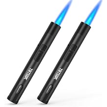 TBTeek 2 Pack Torch Lighters, Refillable Butane Lighter with Safety Lock & Continuous Flame, Visible Fuel Window, Adjuatable Jet Flame Lighter for Candle, BBQ, Fireplaces, BlackButane Not Included