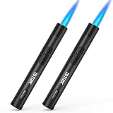 TBTeek 2 Pack Torch Lighters, Refillable Butane Lighter with Safety Lock & Continuous Flame, Visible Fuel Window, Adjuatable Jet Flame Lighter for Candle, BBQ, Fireplaces, Black(Butane Not Included)