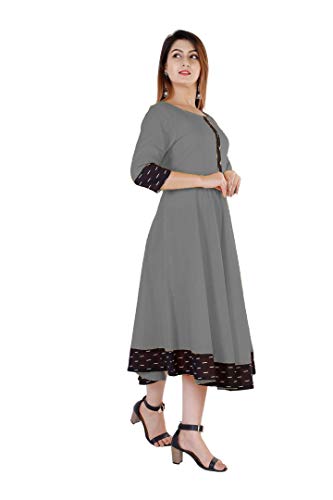 Image of Cotton Plain Black Parinted Lace Border Anarkali Dress Kurtis for Women - Not a Set with Dupatta or Pant