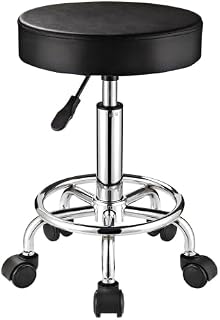 HMTOT Adjustable Stool with Wheels Round Rolling Stool for Spa Salon Massage Office Stool Chair (Black)