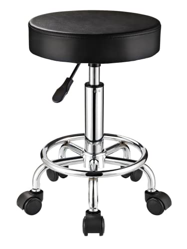 HMTOT Verstellbarer Hocker mit Rädern, runder Rollhocker für Spa, Salon, Massage, Bürohocker, Stuhl (schwarz) Cover