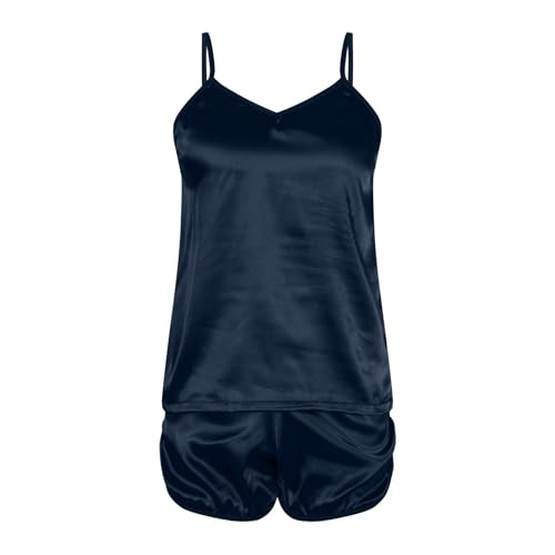 Generisch Sexy Pyjama-Set Seide für Damen, Satin-Unterhemd, Nachtwäsche, Dessous, V-Ausschnitt, Oberteil Shorts, Pyjama-Set – Bild 4