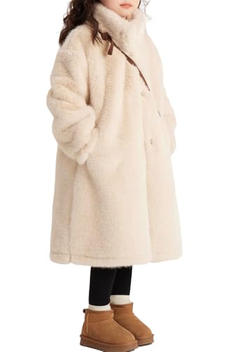 Image of LAVIQK Girls Winter Faux Fur Dress Coat Pea Coat Warm Overcoat Fleece Jacket Casual Trendy Outerwear