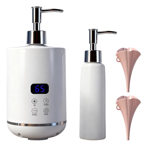 Kensbro Aceite de Masaje de 250 ml, Calentador de Aceite de Masaje Inteligente con dos Dispensadores de Botellas de Aceite y Dos Embudos para Calentar Aceites Esenciales Lociones y Cremas