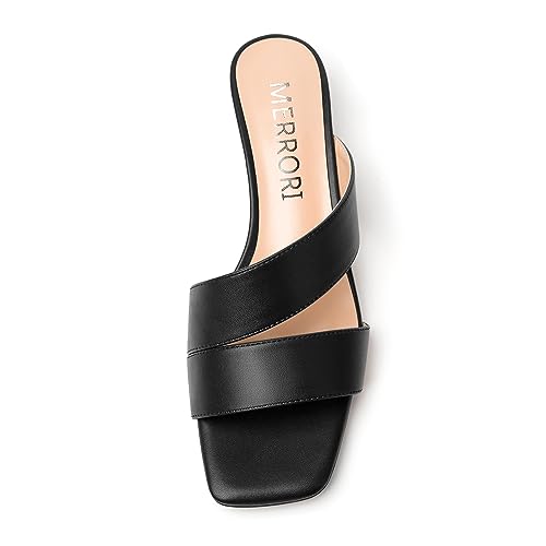 MERRORI Womens Slip On Bridal Matte Fashion Open Toe Chunky Low Heel Heeled Sandals 1.5 Inch3