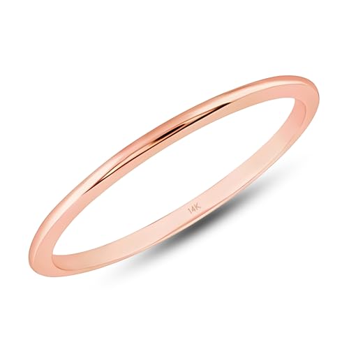 Solid 14K Rose Gold 1mm Stackable Wedding Bands for Women Men Size 6.5