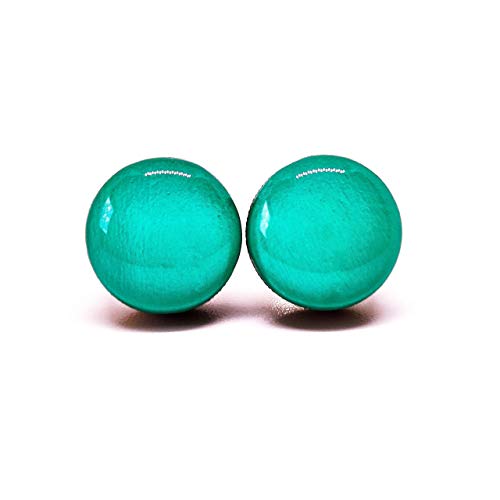 Stud Earrings Set, Teal,10 mm, Round Studs for Women Girls Men, Handmade, Stainless Steel Posts for Sensitive Ears, Lightweight Color Dot earrings by Candi Cove Designs