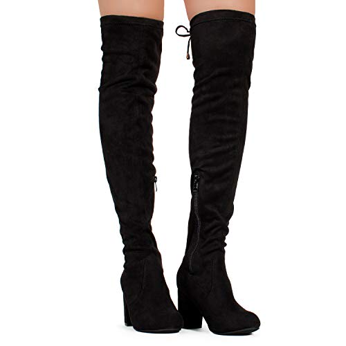 RF ROOM OF FASHION Chateau Women's Over The Knee Block Heel Stretch Boots (Regular Calf) Black SU (6)