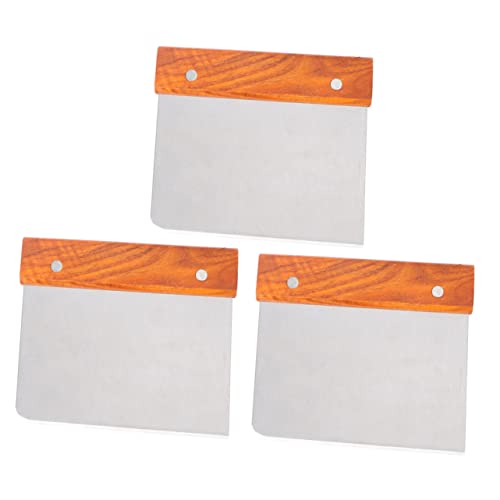 GRIRIW 3-piece Set of Stainless Steel Flour Scraper Dough Cutters Non-slip Wooden Handle for Biscuits Cookies and Pasta Cutting