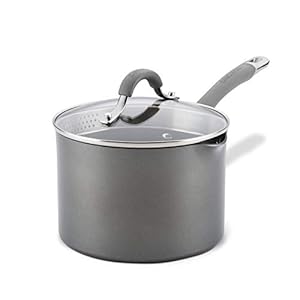   Circulon-84567-3-QtCovered-Straining-Pour-Spouts-Hard-Anodized-Aluminum-Saucepan-3-quart-Oyster-Gray