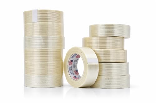 WOD UFST39 Fiberglass Reinforced Filament Strapping Tape, 1.5 inch x 60 yds. 4 Mil (Pack of 12) Filaments Run Lengthwise