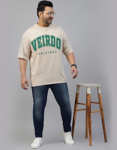 Image of Veirdo 100% Pure Cotton Oversized Fit Drop Shoulder Aesthetic Front Chest Typo Graphic Printed T-Shirt for Men (Sizes : 2XL to 5XL)