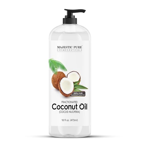 Majestic Pure Fractionated Coconut Oil – Lightweight Liquid Carrier Oil for Essential Oils, Massage, Skin, Hair & DIY Personal Care Applications -16 Fl Oz