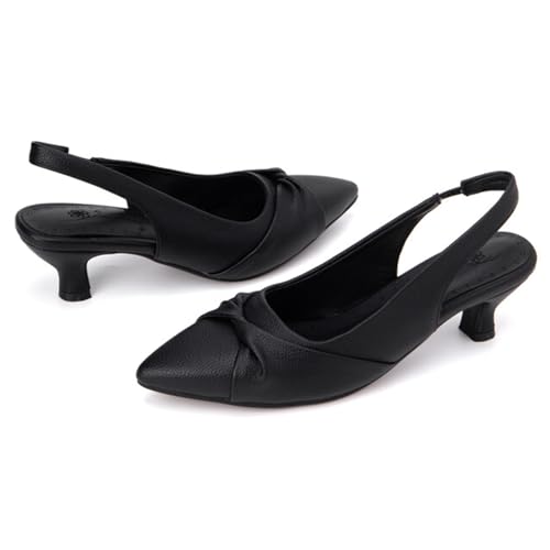 Alyaafifa Kitten Heel Pointed Toe Slingback Pumps for Women with Bow Knot Comfortable 2 Inch Low Heel Soft Leather Dress Shoes Cute Classic Party Office Work Prom Wedding4