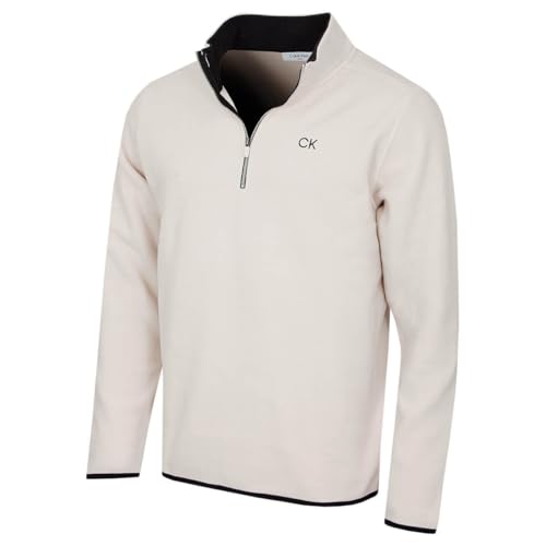 Calvin Klein Mens Polar Fleece 1/2 Zip Stretch Sweater - Oatmeal - M