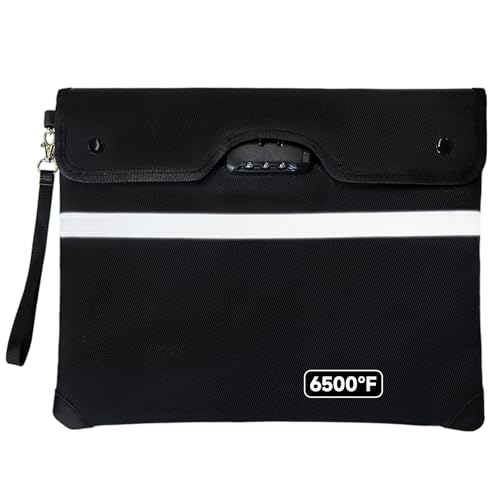 Upgraded 6500°F Fireproof Document Bag with Lock | Waterproof 9-Layer Heat Insulated Material | Dual-Liner Card Slot Money Bag with Zipper/Reflective Strip for Passport，Important Paper，Cash(15 x 12In)