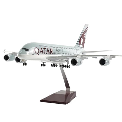 Modelo de avión 46 cm Qatar Airbus 380 réplica a escala con soporte