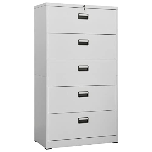 Archivador de acero gris claro, 90 x 46 x 164 cm, organizador de almacenamiento de metal duradero para oficina con cerradura y llaves