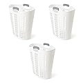 Gracious Living Easy Carry Flex Hamper, Large 87.5 Liter Lightweight Plastic Ventilated Laundry Basket Clothes Bin with Handles, White 3 Pack