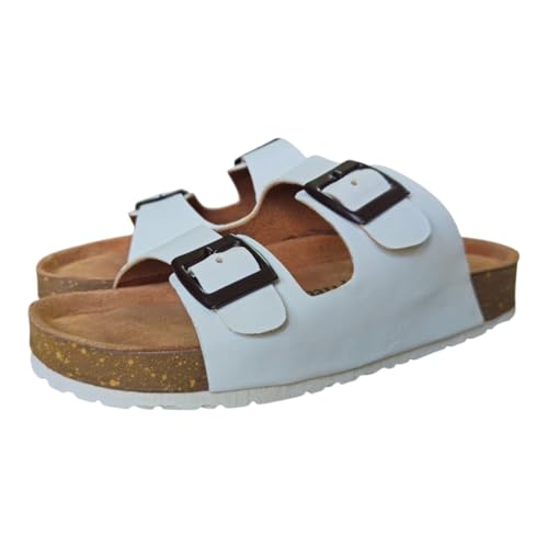 Image of Women's Genuine Leather Slippers | Comfort Sandals | Cushioned Suede Footbed | Anti-Skid Cork Sole | Flip Flips for Everyday Use