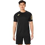 [アシックス] バレーボールウェア 半袖シャツ（袖プリント） 2053A191 ユニセックス大人 パフォーマンスブラック×ゴールド M