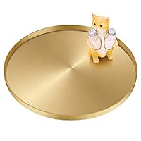 Yvttve Gold Round Tray Decorative Metal Serving Trays with 3 Anti-slip Mats, Stainless Steel Storage Organizer Tray for Jewelry, Makeup, Cosmetics, Candle, Toiletries, Drinks (Ø 32 cm, Golden)