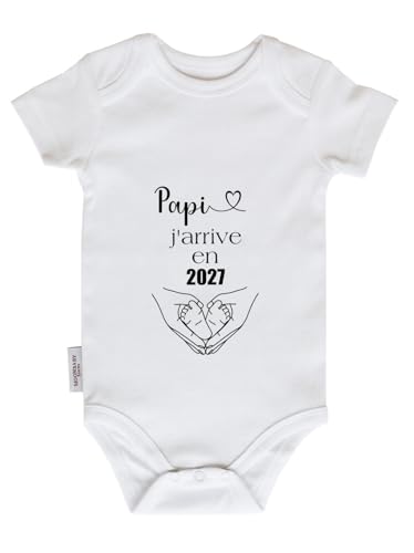 PAPI J'ARRIVE EN 2027 body en coton blanc annonce grossesse - Moonbabystore (2027)