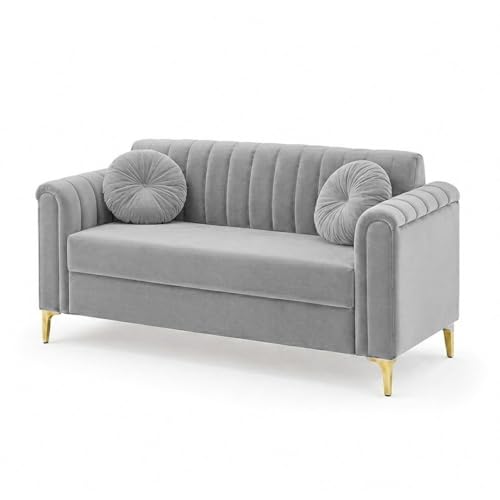Image of FURNY Dorino 2 Seater Fabric Sofa Set (Light Grey) Premium Velvet Finish Durable & Comfortable Ideal for Living Room