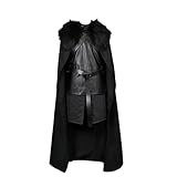 LIOEUE Disfraz De Cosplay Jon Snow De La Guardia De La Noche | Conjunto Medieval Completo Con Capa Larga De PU Negro (Kleidung,Talla única para todos)