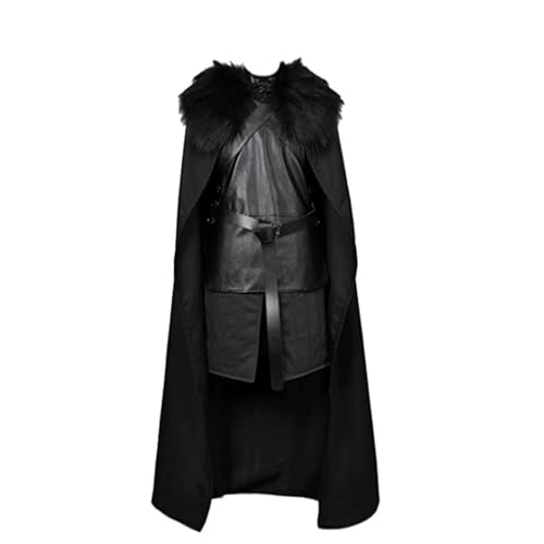 LIOEUE Déguisement Jon Snow De La Garde De Nuit | Costume Médiéval Complet Avec Longue Cape En PU Noir (Kleidung,S)