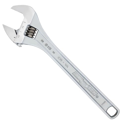 Adjustable Wrench, 15 in., Chrome, Plain